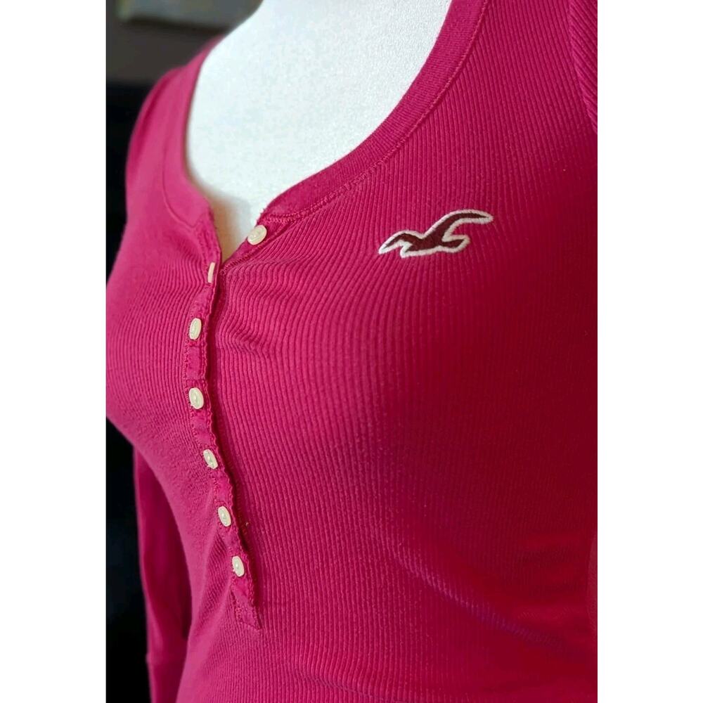 Vtg Hollister Henley Top Y2K Fitted Pink Magenta Ribbed Women Xs Elena Gilbert - Picture 6 of 6